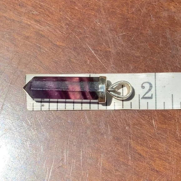 MULTI COLOR RAINBOW FLUORITE 925 STERLING SILVER POINT PENDANT - Picture 5 of 5